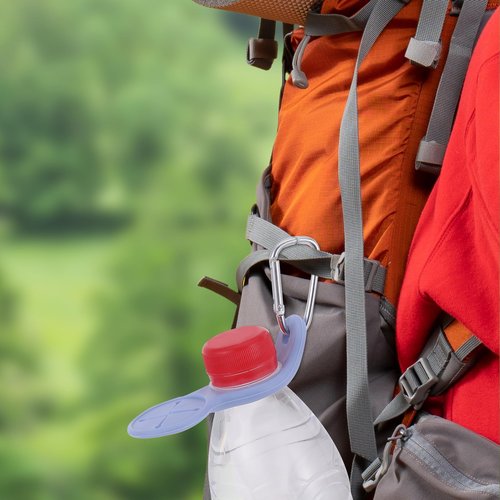 4 Pcs Water Bottle Hanging Buckle Clip Portable Mineral Holder Carabiner Nylon Backpack Belt Webbing Strap Waist Buckle for Outdoor Camping Hiking Traveling (Bue, pink, grey, green)