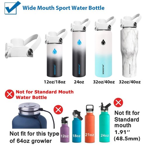 SENDESTAR Spout Lid for Hydroflask Wide Mouth Water Bottle Fits 18 oz 20 oz 32 oz 40 oz 73 oz,Chug Cap Flexible Handle Compatible, Takeya, Simple Modern, Wide Mouth Water Bottle