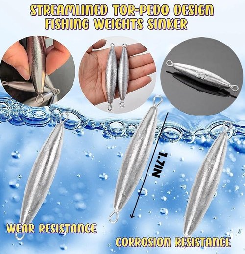 Magnoloran Fishing Weights Torpedo Sinkers Inline Trolling Sinkers Weights Kit Fishing Sinkers Catfishing Sinkers Saltwater Fishing Torpedo Weights Double Ring Sinkers-1oz(30g)