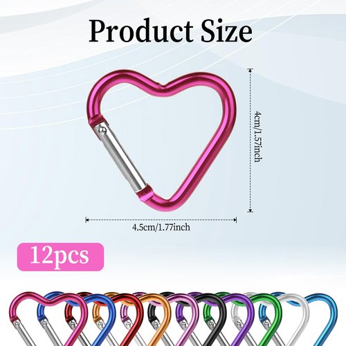 Molain 12 Pcs Heart Shaped Carabiner Keychain, 10 Colors Aluminum Heart Keyring for Outdoor Travel Walking Dog Leash Water Bottle Holder Backpack Carabiner