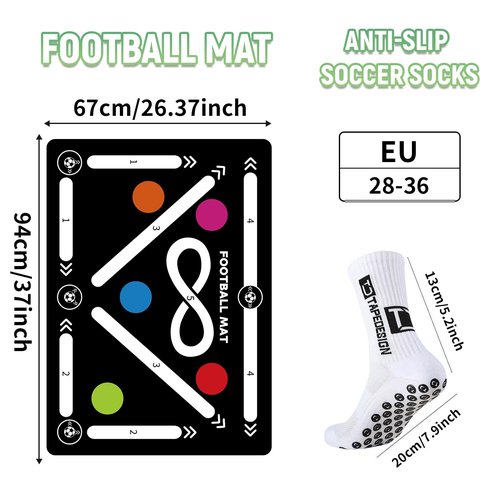 Soccer Training Mat, Football Footstep Training Mat, Agility Training Equipment for 4-16 Indoor Use, Improve Speed and Coordination, Video and Dynamic Manuals Included, Anti-Slip/Silent Soccer Mat