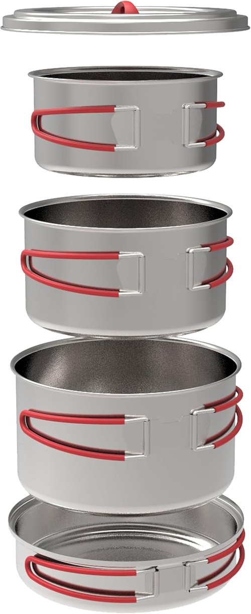 Coghlan's Stainless Steel Cook Set – Durable, Portable, and Lightweight Camping Cookware for Hiking, Backpacking, Outdoor Adventures, and Travel – Compact Mess Kit Includes Pots, Pans, and Lid Handles