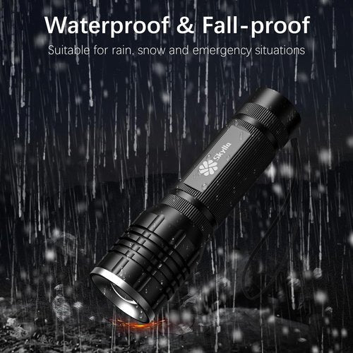 Skylla Flashlight LED Torch Tactical Small Flashlights Powerful high Lumens with 5 Modes Waterproof Flash Light for Home Outdoor Camping Emergency for Student Dorm Essentials Camper Gear (2 Pack)