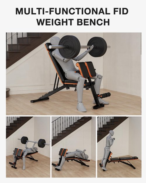 Lusper Multi-Functional FID Weight Bench, Roman Chair, Workout Bench, Sit Up Bench for Hyper Back Extension and Full Body Workout (800lb Black)