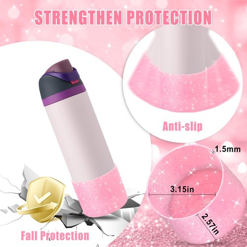 UBEEKOO 2PCS Silicone Boot for Owala 24oz FreeSip,Twist,and Flip Stainless Steel Water Bottle,Sleeve Cover for Stanley IceFlow 24oz,Anti-Slip Bottom Protective for Owala Accessories,TM-Silver-TM-Pink