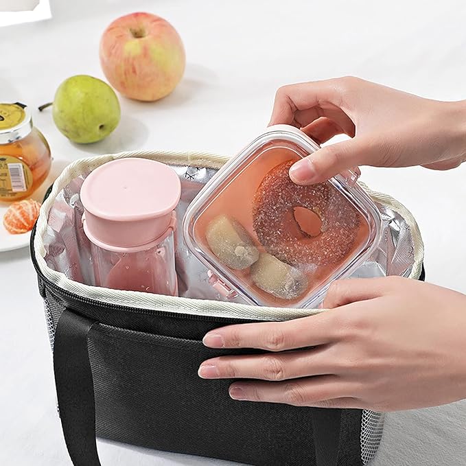 Yansanido 6L Thickened Black Reusable Insulated Lunch Bag for Women and Men Travel Picnic and Lunch Box (Small, Black)
