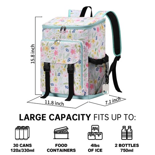 DYSHAYEN Cooler Backpack,Lightweight Backpack Cooler Insulated Leak Proof,30 Cans Soft Cooler Bag for Beach,Camping,Beach,Picnic,Lunch（Flower）