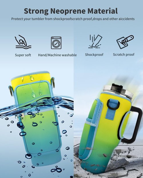 Peesio Water Bottle Carrier Bag with Strap for Stanley 40 oz, Tumbler Carrier Bag & Case, Green Holder Pouch with Straw Cover & Carabiner for Stanley Cup Accessories