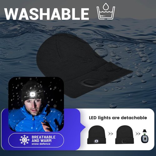 Unisex Beanie Hat with Light, USB Rechargeable LED Headlamp Cap Warm Knit Hats for Winter Safety，Gifts for Men Women Dad (Deep Hemp Grey)