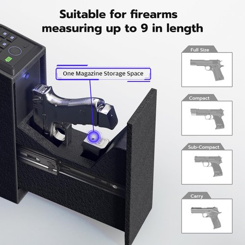 Oarlike Biometric Gun Safe for Handgun, Mounted Pistol Safe with Quick Access Sliding Door, Hand Gun Storage for Nightstand, Desk, Vehicle - with Fingerprint, PIN Code, KEY Access