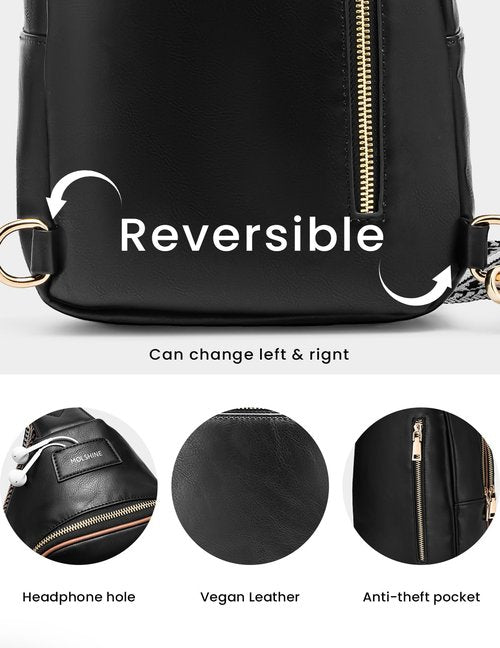 molshine Faux Leather Sling Crossbody Bag, Fashion Chest, Casual Shoulder Bag for Men Women Work Travel Cycling DLK0038 (Black)