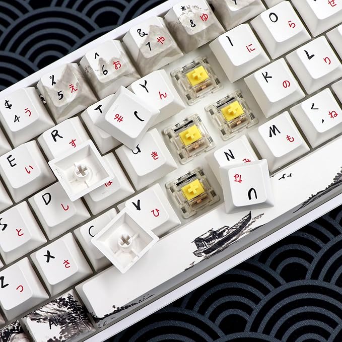 MOLGRIA GK68 68-Key RGB Backlit Gaming Keyboard with Plum Blossom Keycaps, Hot Swappable Yellow Mechinery Switches, Wired and Wireless with Knob Mechanical Keyboard for Win/Mac OS