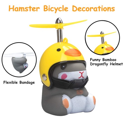 wonuu Duck Bike Bell with Light and Propeller Helmet Cute Hamster Bicycle Horn, Car Dashboard Decoration Squeeze Rubber Duck Motorcycle Bike Bells Ornaments (Chick&Shark)