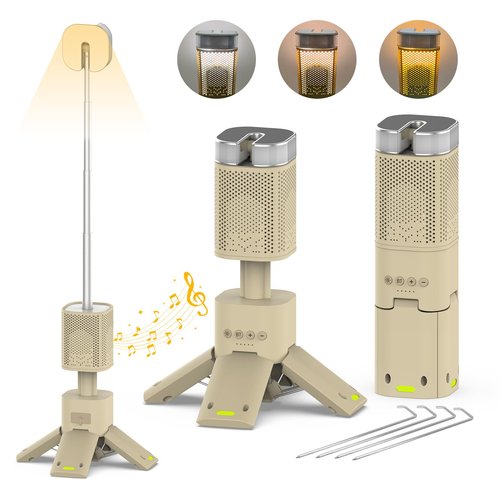 Hiwevvy Camping Lantern, 14000mAh Rechargeable Telescopic Camping Lights Built-in Magnetic Stand with Speaker, Portable Waterproof Outdoor LED Flashlight for Emergency, Hiking, Camping, Fishing -Khaki