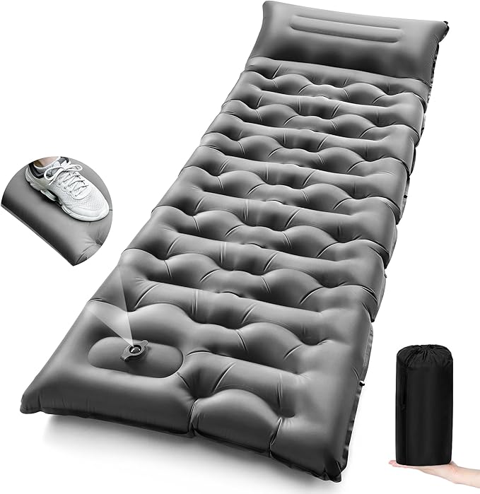 Camping Sleeping Pad,5.9 Inch Thick Camping Mat with Built in Pillow and Foot Pump,Self Inflating Sleeping Pad Ultralight for Camping Backpacking Tent（Green