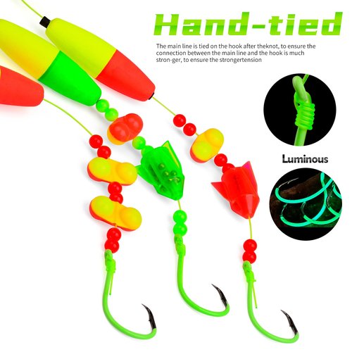 PROBEROS Catfish Rigs Fishing Rig - Bank Fishing Catfishing Tackle Floats Rattler Beads Rig Kit with Snaps 10/0 Circle Hooks Catfishing Rigs 5pcs/Set