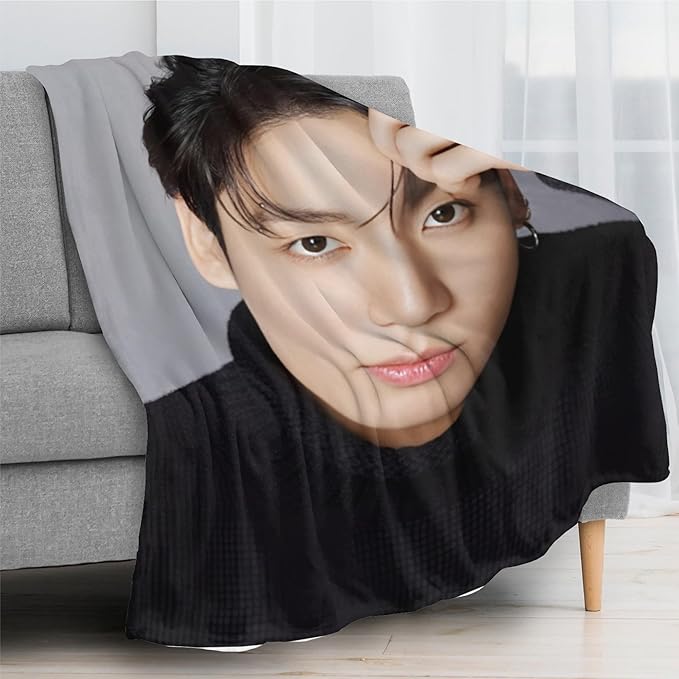 Jung Kook Blanket 60"X80" Soft and Comfortable Warm Fleece Throw Full Picture of Idol Group Blankets Yoga Blankets Beach Blanket Picnic Blankets Gift for Dorm Room Decor Sofa Bed Camping Travel