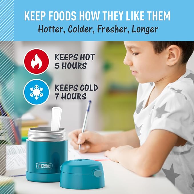THERMOS FUNTAINER 10 Ounce Stainless Steel Vacuum Insulated Kids Food Jar with Spoon, Teal