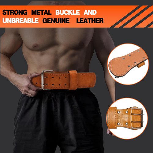 DALAYEA Weight Lifting Belt Gym Fitness, Cowhide Leather, 4” Padded Lumbar Back Support,10 Adjustable Holes,Heavy Duty Workout Training Strength Training Fitness,Men Women(Yellow-M)