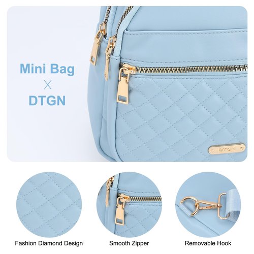 DTGN PU Leather Small Sling Bag Mini Crossbody Backpack Daypack - 7.9" Good for Hiking Travel Running Cycling Sports - Blue