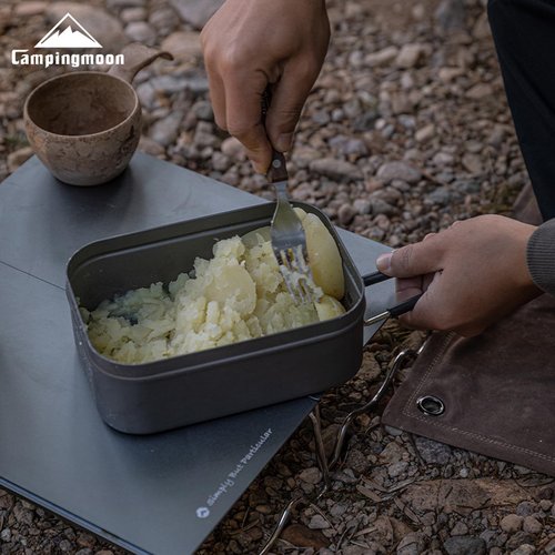Campingmoon Camping Mess Tin Pressure Relief Aluminum Dinner Box Camping Bowls Cooking Pot with Foldable Handle(1.3L) for Camping & Cooking(Gray)
