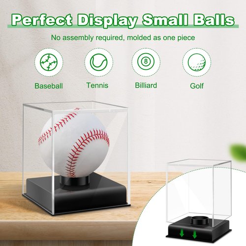 Baseball Display Case with Built-in Stand, Transparent Acrylic Display Case Baseball Holder Square Cube Containers Memorabilia Display Storage Box for Baseball Golf Tennis Billiard (3.7x3.7x4.3inch)