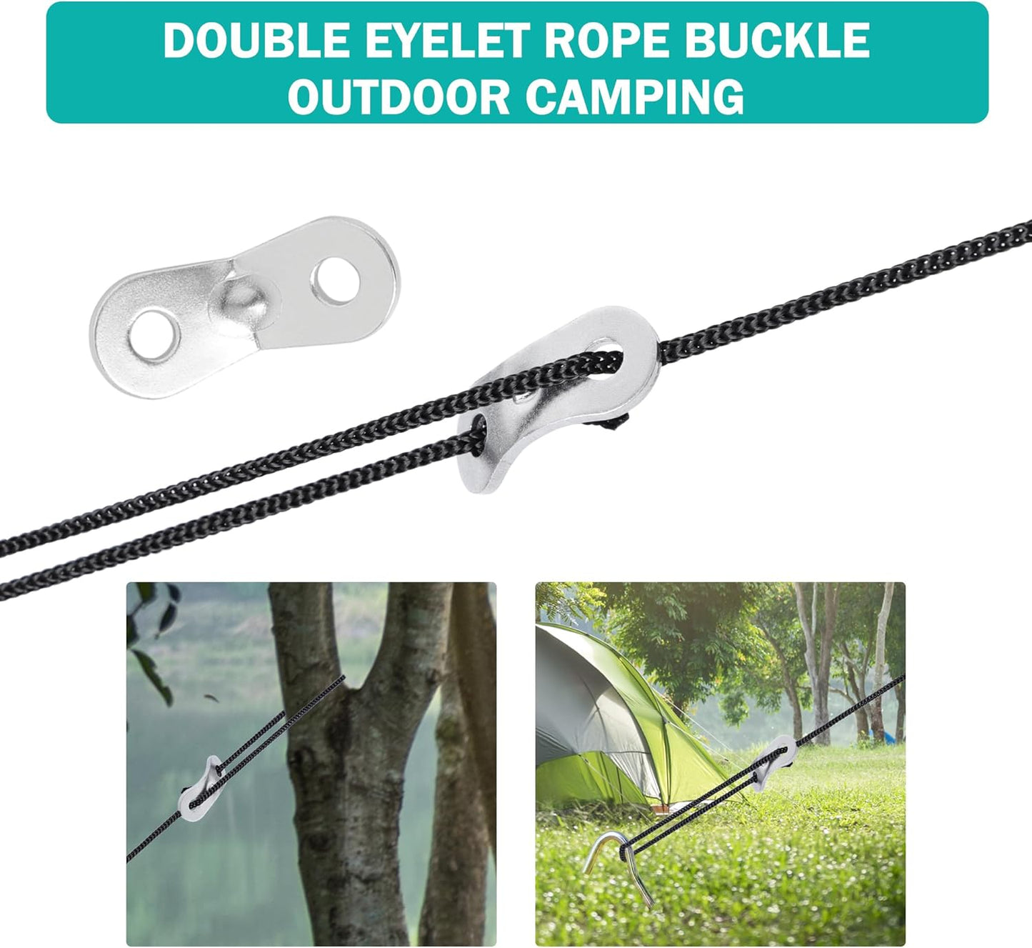 uxcell 12PCS Aluminum Alloy Guyline Rope Tensioner, Adjustable Cord Adjuster Tent Tensioners for Camping Accessories, Guy Line Adjusters Wind Rope Buckle for Outdoor Hiking Silver Tone