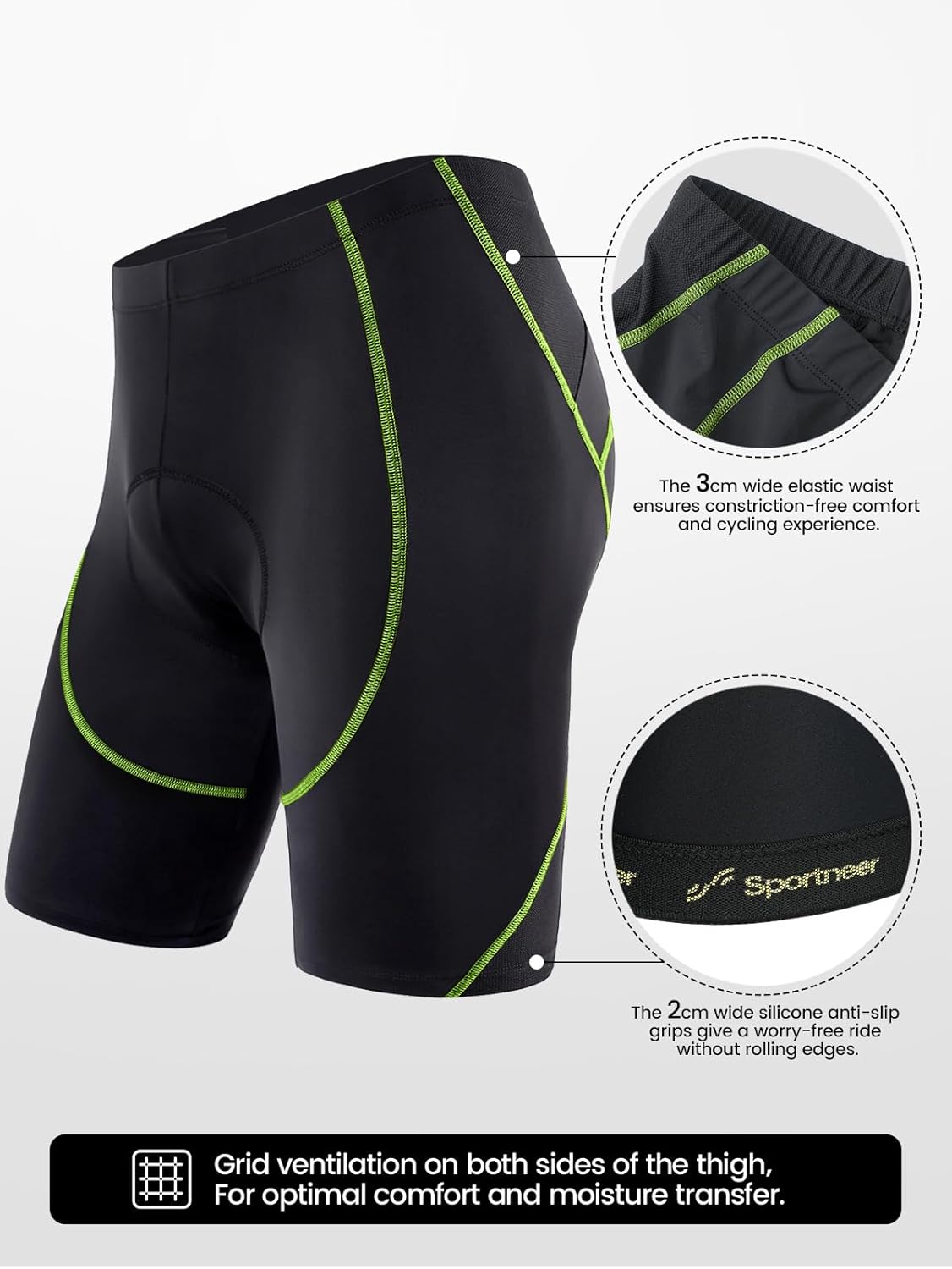 Sportneer Padded Bike Shorts for Men - 4D Padding Mens Bicycle Cycling Biking Clothing Shorts, Breathable and Absorbent
