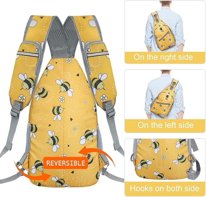 ZOMAKE Sling Bag for Women Men, Small Crossbody Sling Backpack, Mini Water Resistant Shoulder Daypack for Travel, Anti Thief Chest Bag for Hiking, Sports(Bee Yellow)