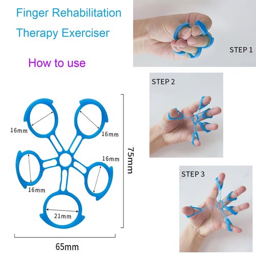 Hand Exerciser Ball and Finger Stretcher, Hand Grip Strengthener Trainer, Squeeze Balls, Wrist Pain Relief (Blue)