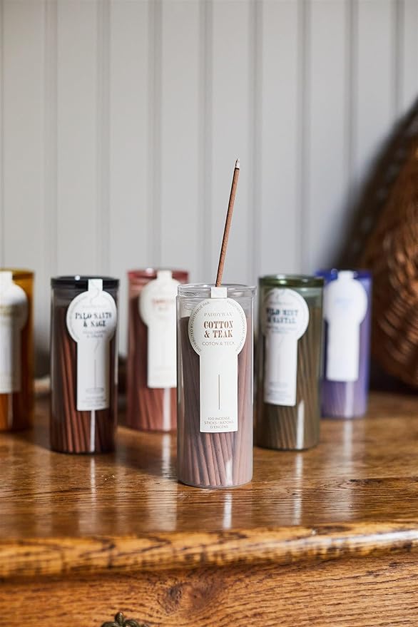 Paddywax Candles Haze Collection Incense Sticks in Glass Jar, 100-Piece, Cotton & Teak
