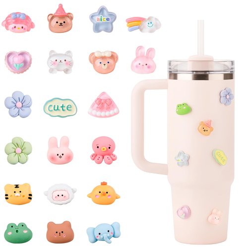Bluwing 20 Pcs 3D Stickers for Stanley Cups, Water Bottles and Tumblers, Stickers for Girls and Adults,Waterproof Stickers for Hydroflask, YETI(Style 1