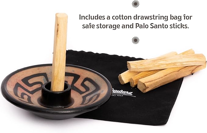Luna Sundara Authentic Peru Pottery Palo Santo Stick Holder and Incense Holder Includes 5 Palo Santo Sticks Handmade Ceramic Smudge Bowl Sage Holder Palo Santo Holder (Peach)