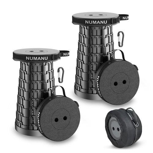 NUMANU 2-Pack 2025 Upgraded Collapsible Stool & Dual Carry Bag + Clips, Max 620lb Portable Folding Stool, Height Adjustable Retractable Telescopic Seat, Travel Chair, Foldable Camping Stool/Footrest