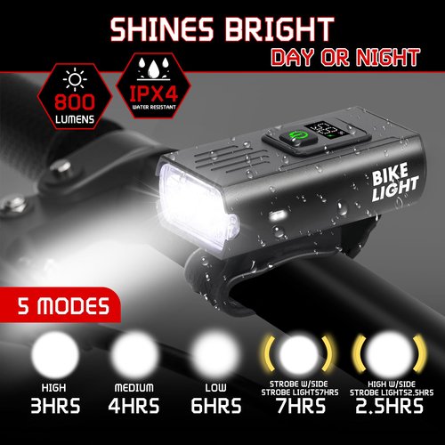 Bike Light Set & Bike Bell, LED Bike Lights,Bike Headlight with Digital Led Screen,Rechargeable Bike Light, Safety Bicycle Lights Front and Back, 6+4 Modes Bicycle Light, Bike Lights for Night Riding