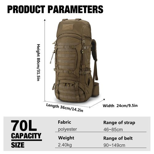 Mardingtop 70L Internal Frame Backpack for Camping,Hiking,Travel,Tactical Backpack with Rain Cover