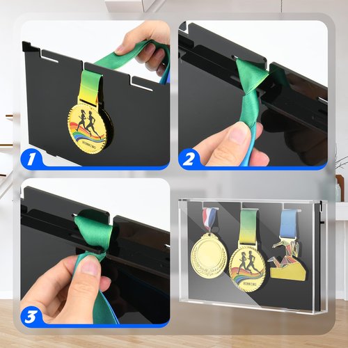 Cosmos Acrylic Medals Display Case, 3-Medal Wall Mounted Display Box Award Organizer Frame for Sports Medals, Military Ribbons & Marathon Badges, Athletic Trophy Showcase, Shadow Box, Memorabilia