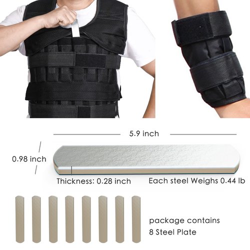 mavee 8-Pack Steel Weight Plates (0.44lb Each), Rustproof Solid Steel Inserts for Weighted Vests, Ankle/Wrist Weights - Ideal for Strength Training, Running, Cardio Workouts
