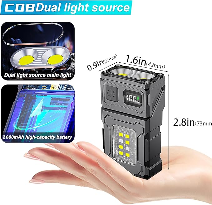 Mini LED EDC Tactical Flashlight - Multifunctional Outdoor Flashlight for Night Working, Running, Camping, Fishing, Hiking, USB C Charging Warning Flash Light Mobile Phone Emergency Power Bank