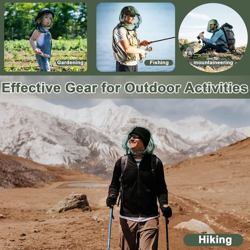 Benvo Mosquito Head Net Mesh, Face Neck Fly Netting Hood from Bugs Gnats Noseeums Screen Net for Any Outdoor Lover- with Carry Bags Fits Most Sizes of Hats Caps (2pcs, Grey, Updated Big Net)