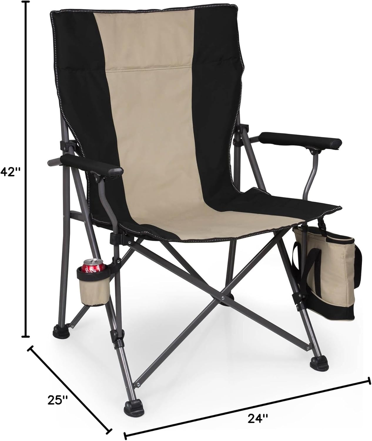 PICNIC TIME Outlander XL Heavy Duty Folding Camping Chair with Insulated Cooler, Oversized Portable Lawn, Beach & Camp Chair with Cup Holder, Storage Pocket, Carry Bag, 400 lb Capacity (Black)