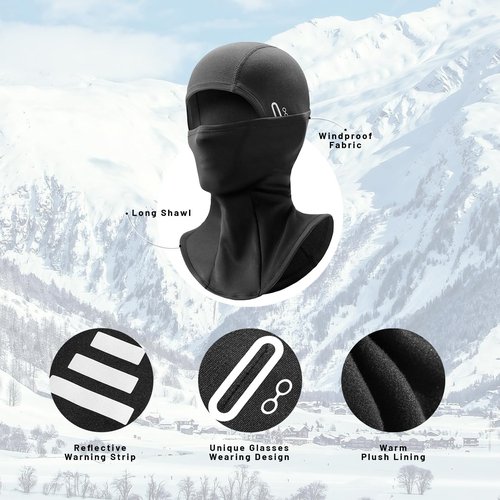 Chasenew Balaclava Ski Face Mask for Men Cold Weather Windproof Thermal Winter Motocycle Shiesty Mask Women Neck Gaiter Husband Gift, Black