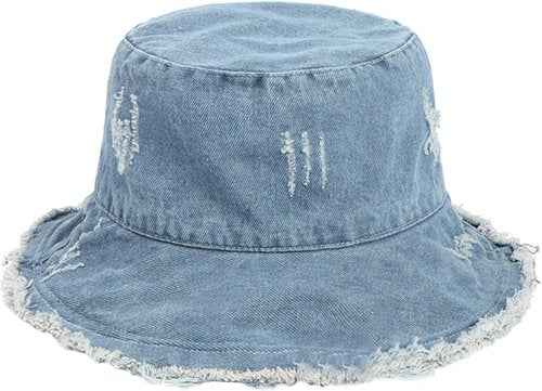 XYIYI Unisex Light Blue Bucket Hat Denim Washed Fisherman Cap Beach Sun Hat