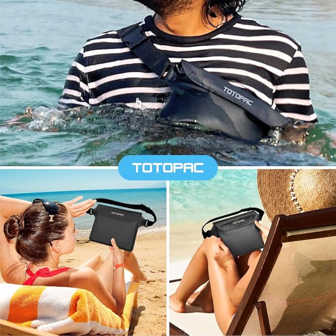 2-Pack Waterproof Fanny Pack, Phone Pouch with Waist Strap, 9x6.7 Inch Dry Bag for Phone, Cash, and Valuables – for Swimming, Kayaking, Boating, Snorkeling, and Water Sports (2, Black + Grey)