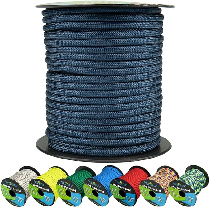 West Coast Paracord 550lb Paracord Spools – 7 Strand Type III Tactical Parachute Cord for Hiking, Camping, and Fishing – Midnight Blue (1,000 ft)
