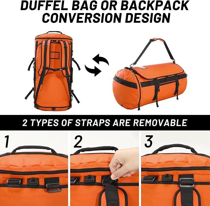 MIER Large Duffle Backpack Sports Gym Bag with Shoe Compartment, Heavy Duty and Water Resistant, Orange, 60L