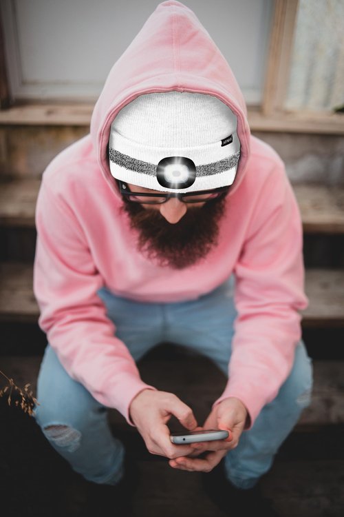 ATNKE LED Lighted Beanie Hat,USB Rechargeable 4 LED Run Headlamp with Reflective Stripe Cap Light Gift for Men and Women/#White