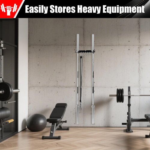 Wall-Mounted Gym Organizer, Resistance Band Storage Rack, Barbell Holder Wall Mount, Dumbbell Storage, Home Gym Accessories Holder (5mm)