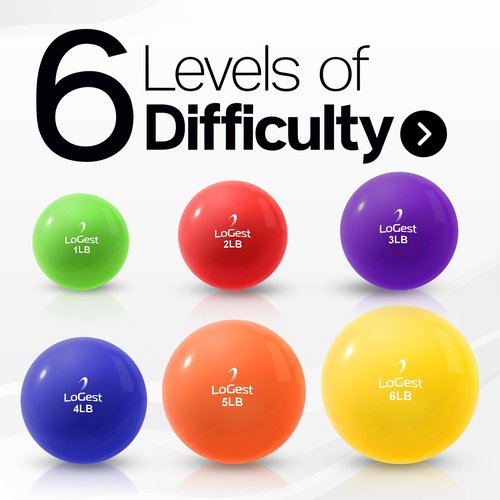 Logest Weighted Toning Exercise Balls Pair - Round Shape Medicine Ball - 1LB 2LB 3LB 4LB 5LB 6LB Available - Toning Muscle for Men & Women - Color-Coded Difficulty Levels (1LB - Pair)