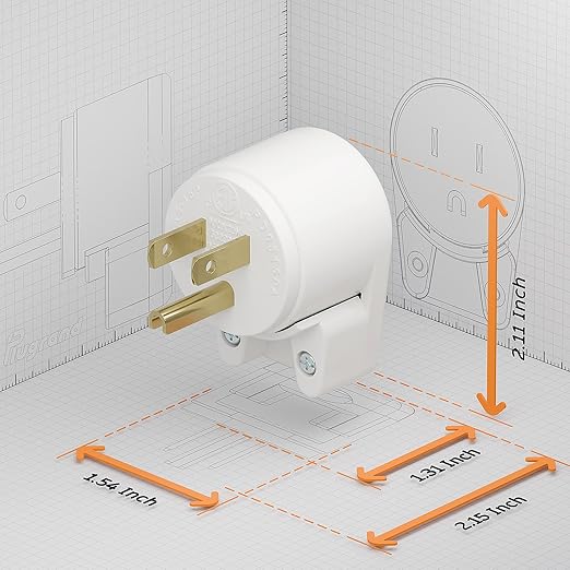 12-Direction Adjustable Nema 5-15P Right Angle Plug - 15A, 125V, White, ETL Verified